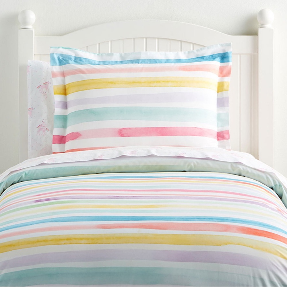 Pottery Barn Kids Organic Cotton Kayla Rainbow Stripe Comforter, Full